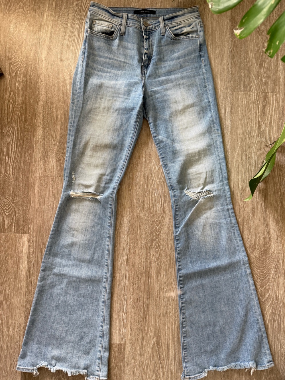 Flying Monkey High Rise Flare Jeans Light Wash Raw Hem Size 27